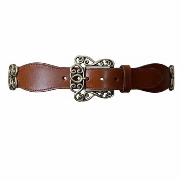 Brighton Western Boho Brown Cognac Leather Scroll Buckle Belt Women’s Size Small main image 11